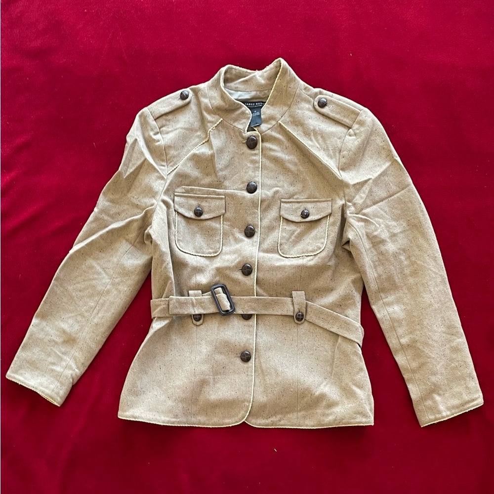 Jared Ross Women's Long Sleeve Lined Belted Tan Front Button Blazer Jacket  14